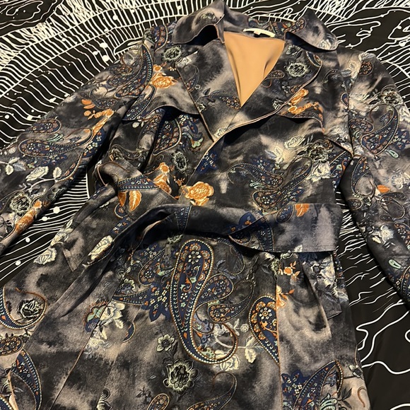 Beautiful tie dye/floral/paisley pattern faux suede wrap coat jacket size L - Picture 7 of 13